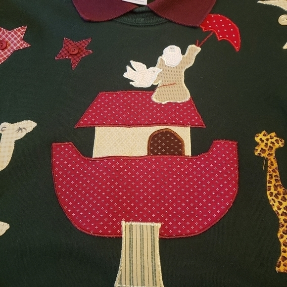 Vintage Jerzees Sweatshirt Noah's Ark Appliqued Handcrafted Green L - Picture 5 of 12